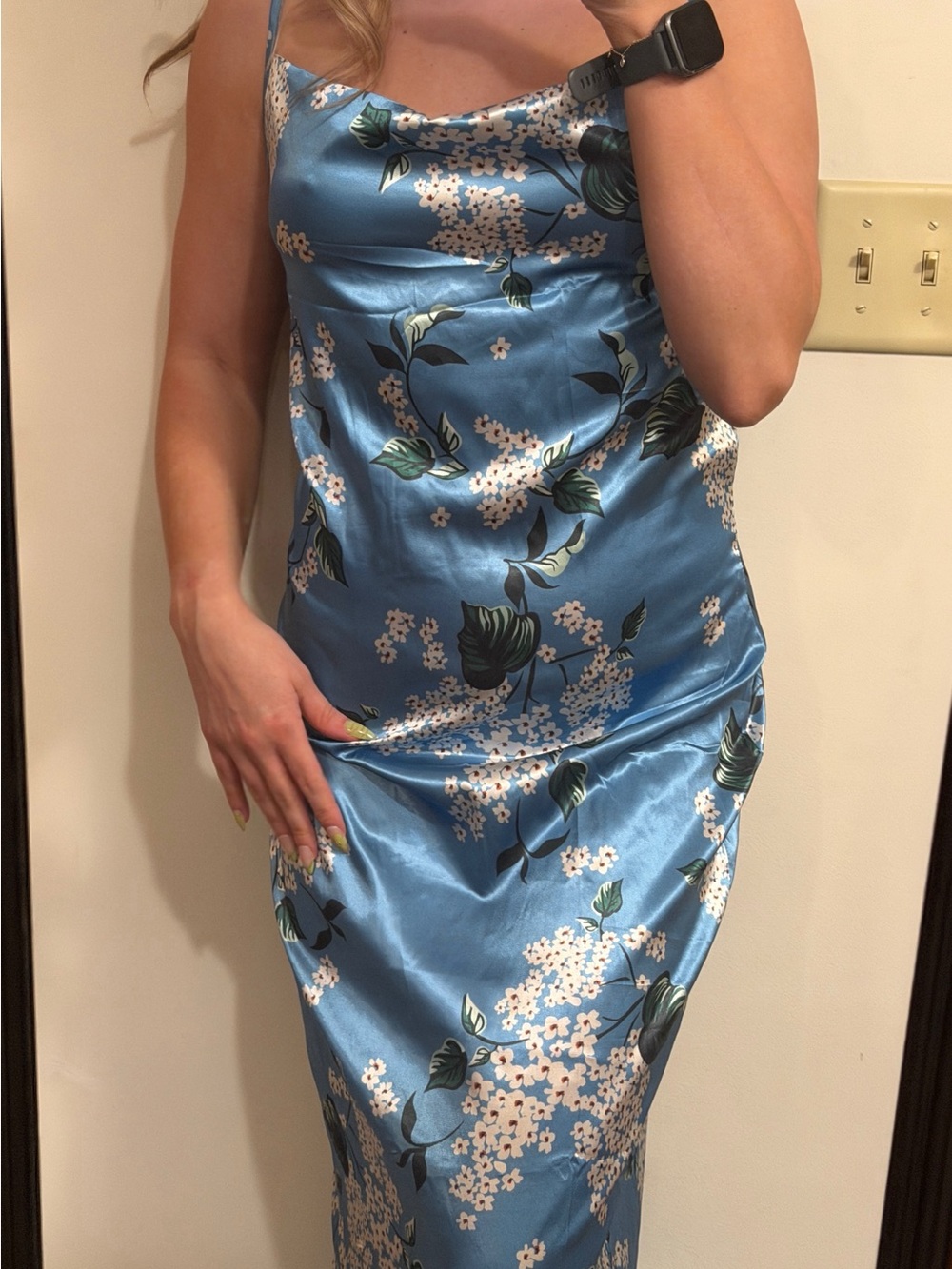 Blue Floral Satin Slip Dress - Elegant Women's Dress